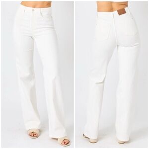 Judy Blue White High Waist Wide Leg Braided Waistband Raw Hem Jean 16W JB88781